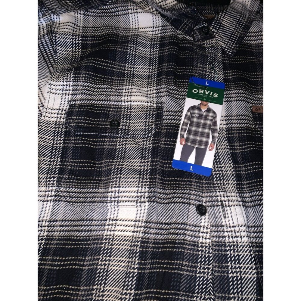 Orvis Men’s Plaid Flannel Shirt Gray Size L - Picture 4 of 7